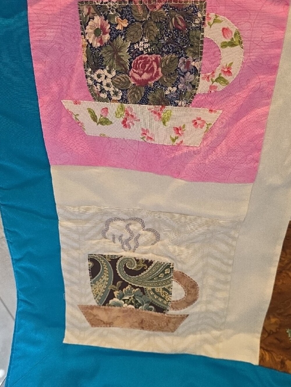 Handmade Whimsy Folksy Teacup Quilt Granny Squares Lap blanket - Picture 7 of 9